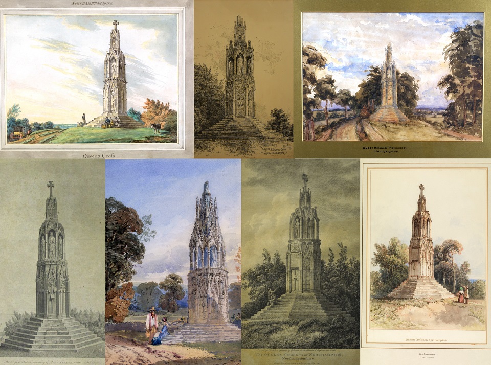 8 different depictions of the Northampton Eleanor Cross