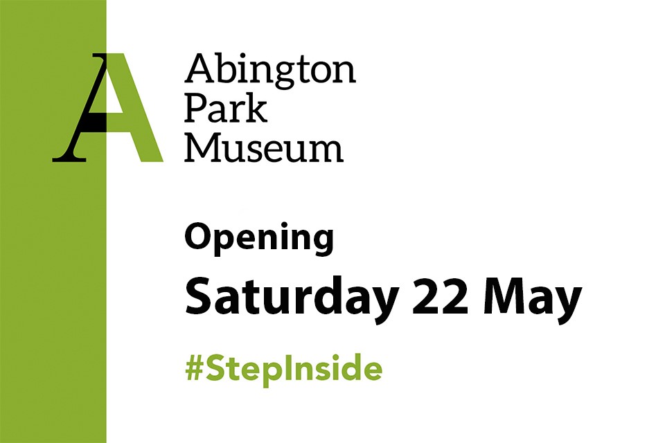 Graphic image with green stripe to left and large A logo for Abington Park Museum top left. Text to right.