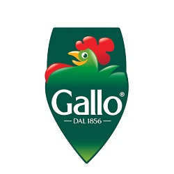 riso gallo logo, green shield shape with a cockeril and the word Gallo