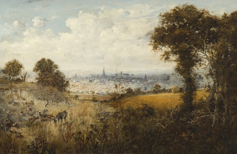 A landscape showing a view of Northampton from Hunsbury Hill by Albert E. Bailey